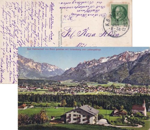 Bayern - Berchtesgaden Salzburg C2 Bahnpost-K1 AK Bad Reichenhall - München 1917