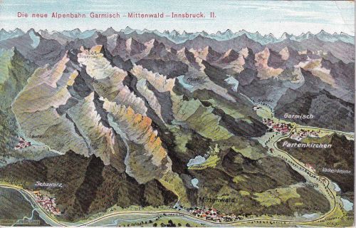 Bayern - Garmisch Mittenwald Innsbruck (Bahnstecke) farb. Felle-AK gelaufen 1913