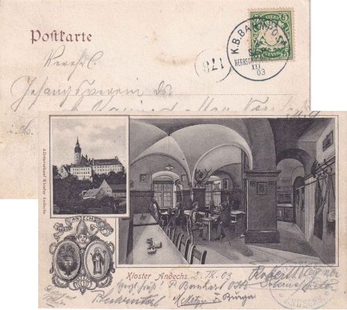 Bayern - Herrsching München III Bahnpost-K1 AK Andechs - München 1903