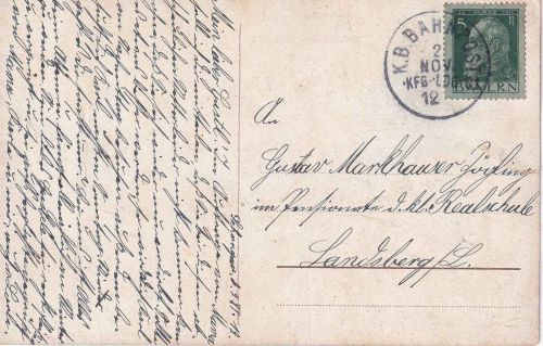 Bayern - Kaufering Landsberg C1 Bahnpost-K1 Karte Schongau - Landsberg 1912