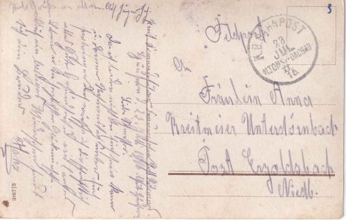 Bayern - Altomünster Dachau II Bahnpost-K1 Feldpostkarte Fraunhofen 1916