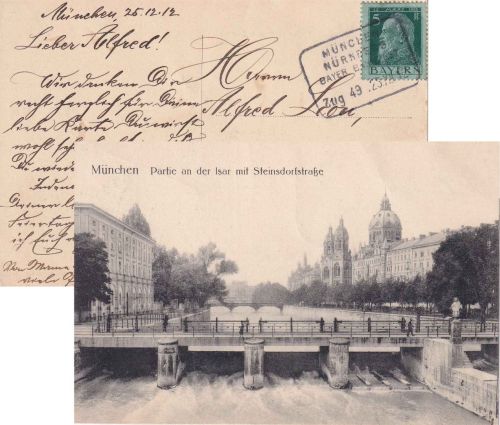 Bayern - München Nürnberg Zug 49 Bahnpost-Ra4 AK München - Berlin 1912