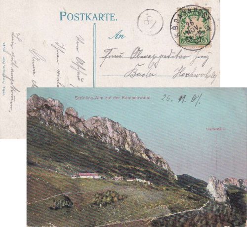 Bayern - Salzburg München 4 Bahnpost-K1 karte Aschau - Rosenheim 1907