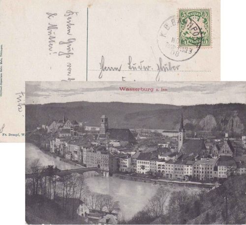 Bayern - Rosenheim Plattling 3 Bahnpost-K1 AK Wasserburg - Tutzing 1908