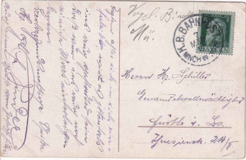 Bayern - München IV Würzburg Bahnpost-K1 AK München - Fürth 1911