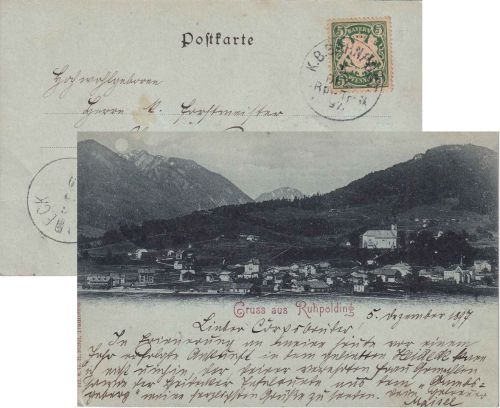 Bayern - Ruhpolding Traunstein 3 Bahnpost-K1 AK Ruhpolding - Heideck 1897