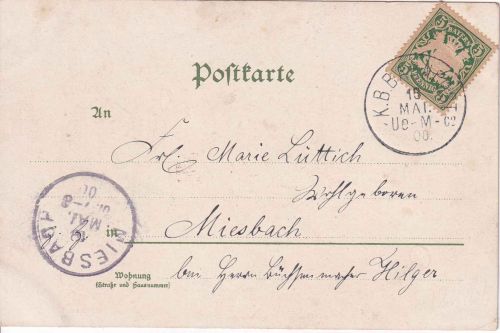 Bayern - Übersee Marquartstein C2 Bahnpost-K1 Karte n. Miesbach 1900