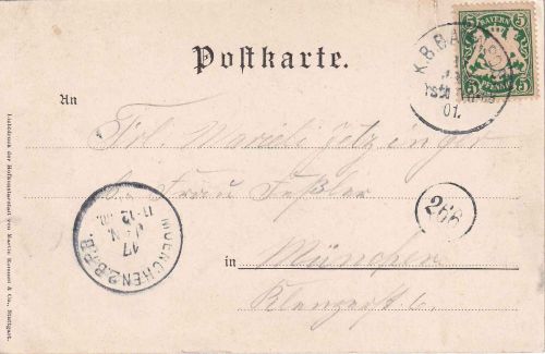 Bayern - Trostberg Traunstein C3 Bahnpost-K1 Karte n. München 1901