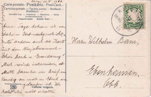 Bayern - Obing Endorf C1 Bahnpost-K1 Karte Obing - Ebenhausen 1910