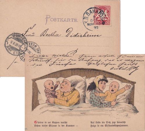 Bayern - München Memmingen Bahnpost-K1 Karte i.d. SCHWEIZ (Zürich) 1899