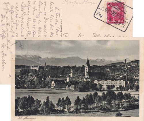 DR - Lindau Augsburg Zug 83 Bahnpost-Ra4 AK Kaufbeuren - Bad Wörishofen 1927