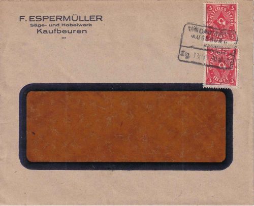 DR-Infla - Lindau Augsburg Zg. 73/193 apt. Bahnpost-Ra4 Brief Kaufbeuren 1922