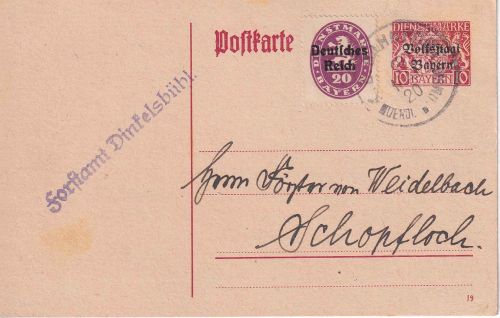 Bayern/DR - Nördlingen Dombühl Bahnpost-K1 10 Pfg. Ganzsache Dinkelsbühl 18.5.20