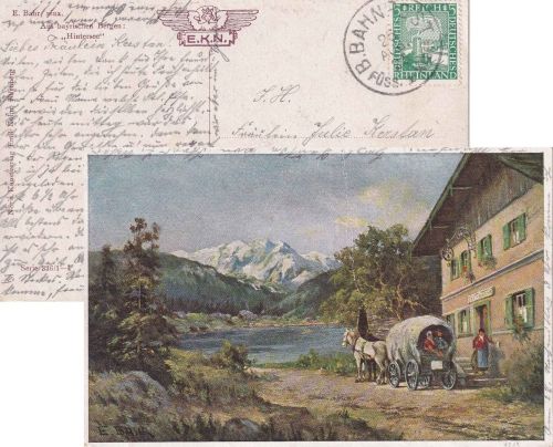 DR - Füssen I Kaufbeuren Bahnpost-K1 AK Hintersee n. München 1926
