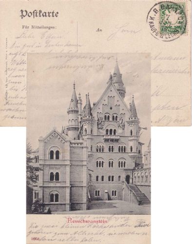 Bayern - Kaufbeuren II Lechbruck Bahnpost-K1 AK Neuschwanstein - Durach 1910
