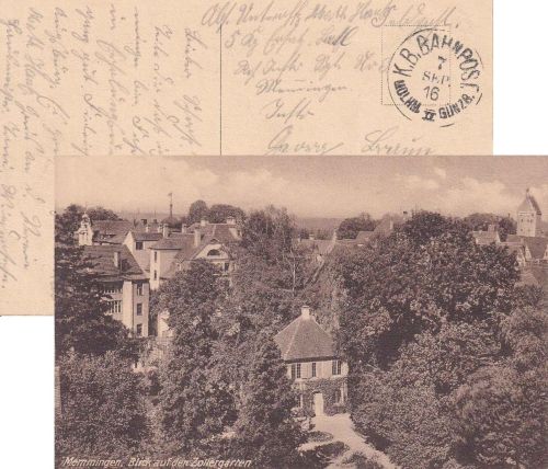 Bayern - Mindelheim II Günzburg Bahnpost-K1 AK Memmingen - Augsburg 1916