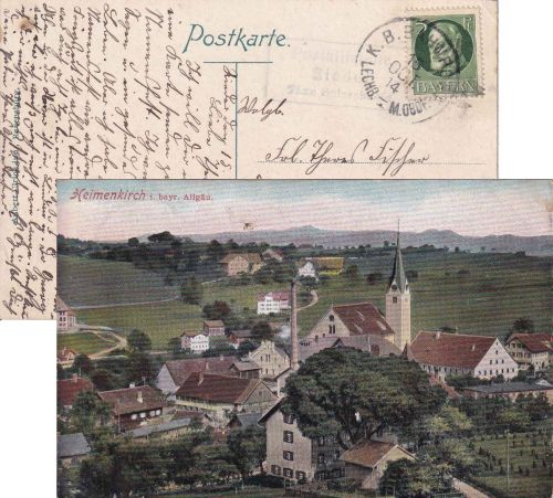 Bayern - Lechbruck Marktoberdorf Bahnpost-K1 AK Heimenkirch - Kempten 1914