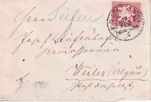 Bayern - Augsburg Lindau II Bahnpost-K1 Brief stationsaufgabe Seifen 1888