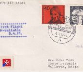 BRD - Air Malta Erstflug Frankfurt a.M./Valetta Luftpostdrucksache 1974