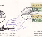 BRD - Air Mauritius Erstflug München/Port Louis Schmuckkuvert 1987