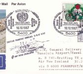 BRD - Air New Zealand Erstflug Frankfurt/Honolulu Luftpostkarte 1987