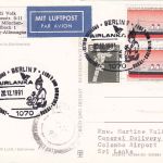 BRD - Air Lanka Erstflug Berlin/Colombo Luftpostkarte 1991