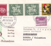 BRD - Avianca Erstflug Frankfurt/Bogota Luftpostbrief/Schmuckkuvert 1962
