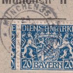 Bayern - 20 Pfg. Staatswappen stark verschnitten Dienstbrief München 35 1920