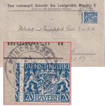 Bayern - 20 Pfg. Staatswappen stark verschnitten Dienstbrief München 35 1920