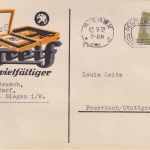 DR - Siegen 1932 aptierter Postfreistempel illustr. Firmenkarte n. Feuerbach