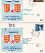 Jersey/BRD - British Airways Erstflug Jersey/Düsseldorf + retour 2 Briefe 1975