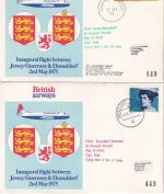 Guernsey/BRD - British Airways Erstflug Guernsey/Düsseldorf+retour 2 Briefe 1975
