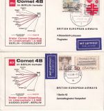 Berlin - British Airways Erstflug Comet Berlin/Düsseldorf + retour 2 Belege 1968