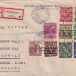 Bizone - Ziffern/Netzaufdruck u.a. Einschreibebrief n. ENGLAND Wiesbaden 2.8.48
