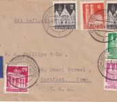 Bizone - 40 Pfg. Bauten ua. Luftpostbrief "Grenzgänger" (Chemnitz) n. USA 6.8.49