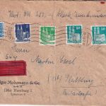 Bizone - 2x50+10+5 Pfg. Bauten Wertbrief Hamburg 18 - Plattling 1.2.51
