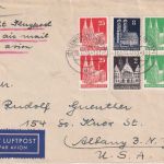 Bizone - 2x25 Pfg. u.a. Bauten Luftpostbrief n. USA Lengerich - Albany 30.12.50