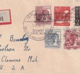 Bizone - Arbeiter/Band-Netz div. Werte Einschreibebrief n. USA Aurich 24.8.48