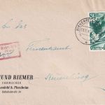 FZ/Württemberg - 84 Pfg. 1. Ausgabe Einschreibebrief Birkenfeld 3.10.47