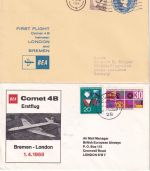 England/BRD - British Airways Erstflug Comet Bremen/London +retour 2 Belege 1968