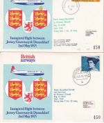 Jersey/BRD - British Airways Erstflug Jersey/Düsseldorf + retour 2 Briefe 1975