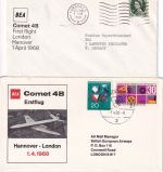 England/BRD - British Airways Erstflug London/Hannover + retour 2 Belege 1968