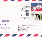 USA - Capitol Air Erstflug New York/Frankfurt Luftpostbrief 1980