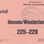 BRD - Ulm/Friedrichshafen Bahnpost Zug 14218 Bundzettel f. 225-229 1986