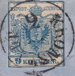 Österreich/Rumänien - 9 Kr. 1. Ausg. Zwergschnitt Brief Kronstadt Temesvar 1858