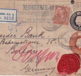 England - 2+2 P. Einschreibeganzsache/Aiufbrauch + Zusatz London 1920 Zensur