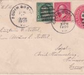 USA - 2 C. Washington Ganzsachenumschlag + Zusatz South Boston - Sögel 1900