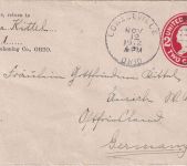 USA - 2 C. Washington Ganzsachenumschlag "Direkter Weg" Lowellville Aurich 1910