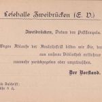 Bayern - 2 Pfg. Rauten Ganzsachenkarte priv. Zudruck Lesehalle Zweibrücken 1904
