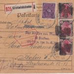 DR-Infla - 3x4 M. Germania u.a. Wertpaketkarte Kirchheimbolanden 25.2.22